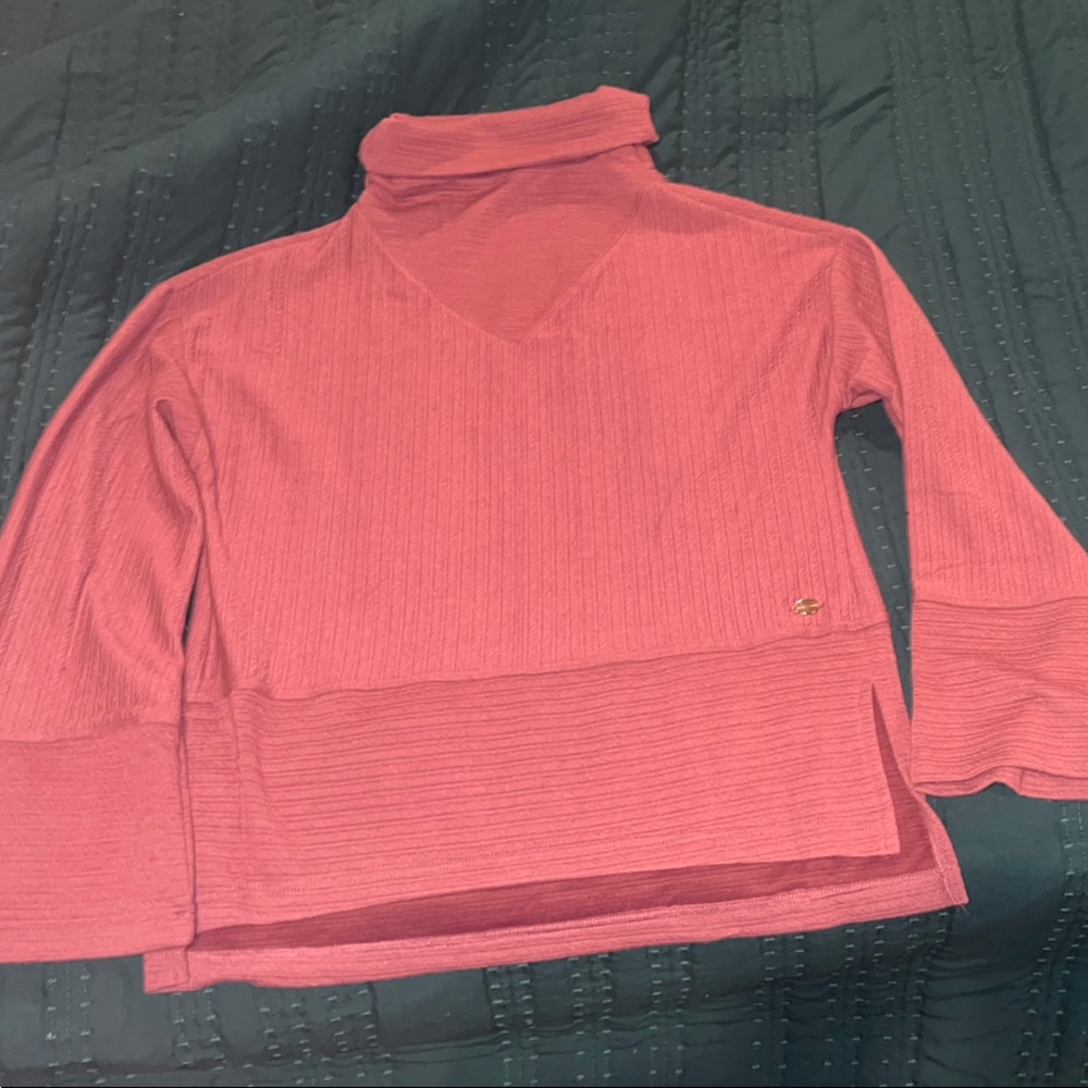 Tahari Pink Cowl Neck Sweater with Ribbed Texture